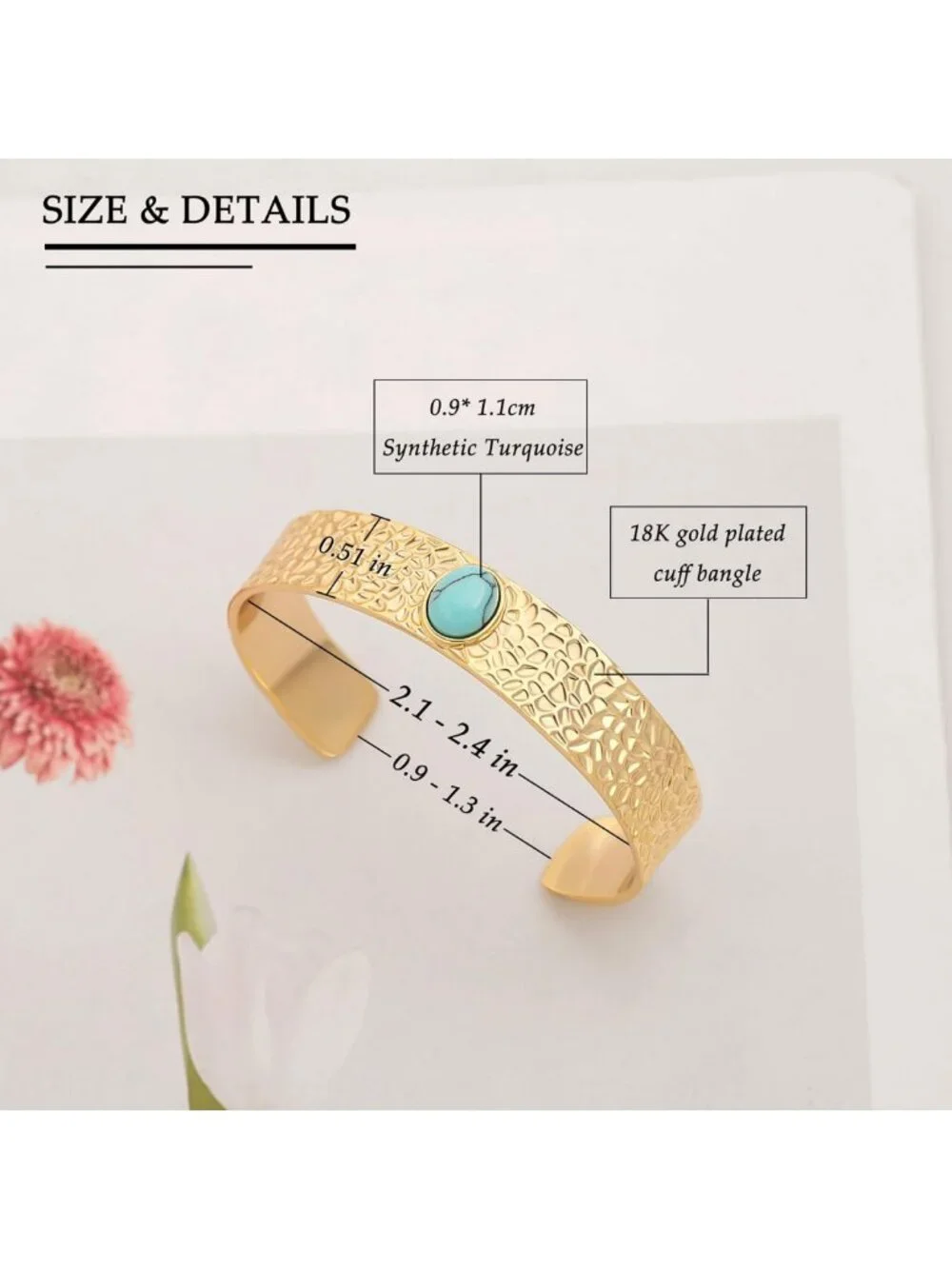Dainty Gold Bar Bracelet - Simple Thin Cuff Bangle, 18K Gold Plated Minimalist